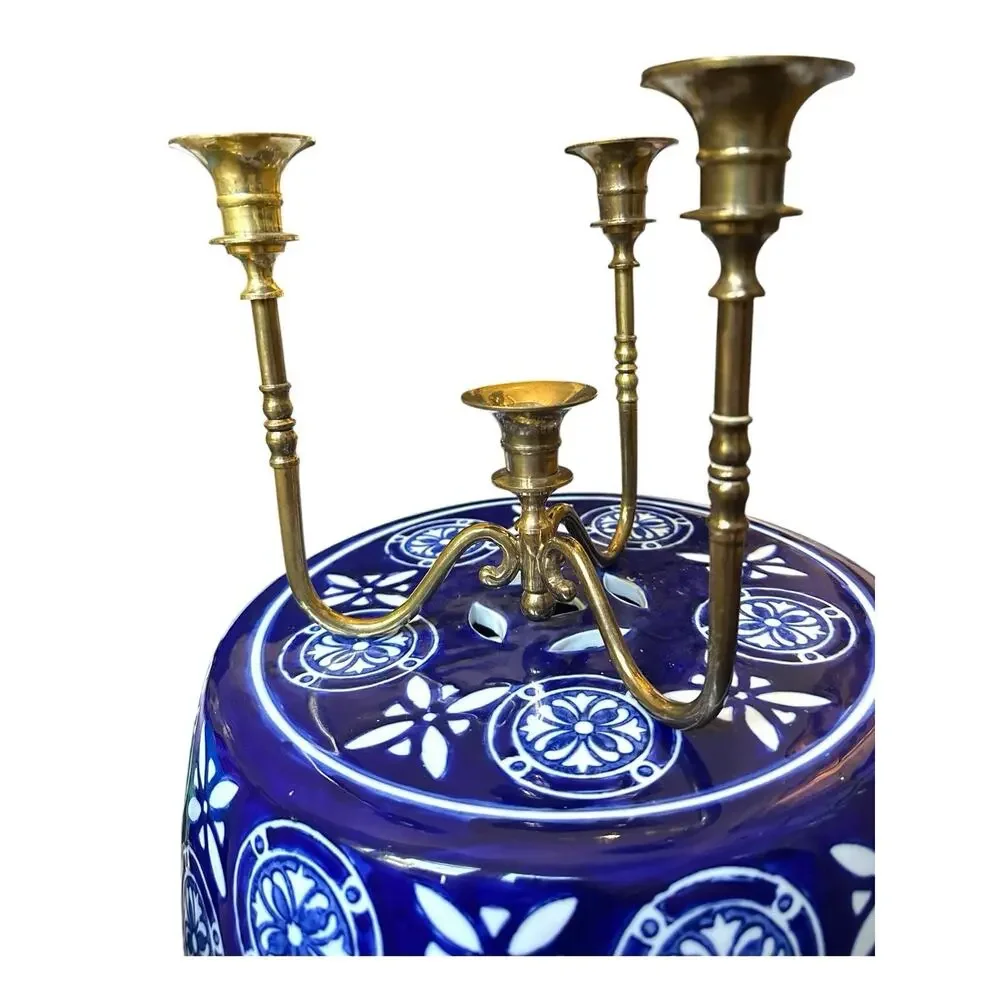 Vintage MCM Solid Quality Brass 4 Candle Candelabra Centerpiece 7.5”